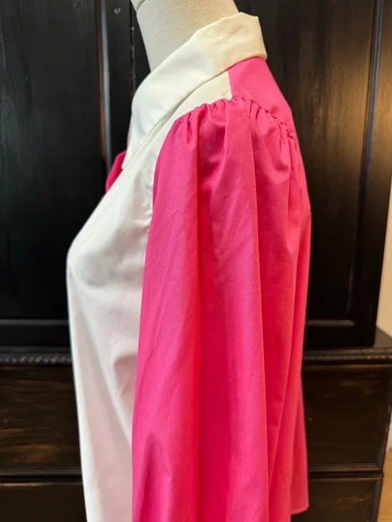 Colorblock Pink & White Button-Up Blouse - Picture 14 of 16